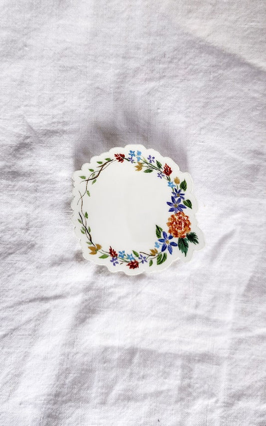 Floral Wreath: Clear Backing Vinyl Waterproof Sticker