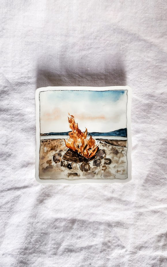 Campfire on the Beach: Vinyl Waterproof Sticker